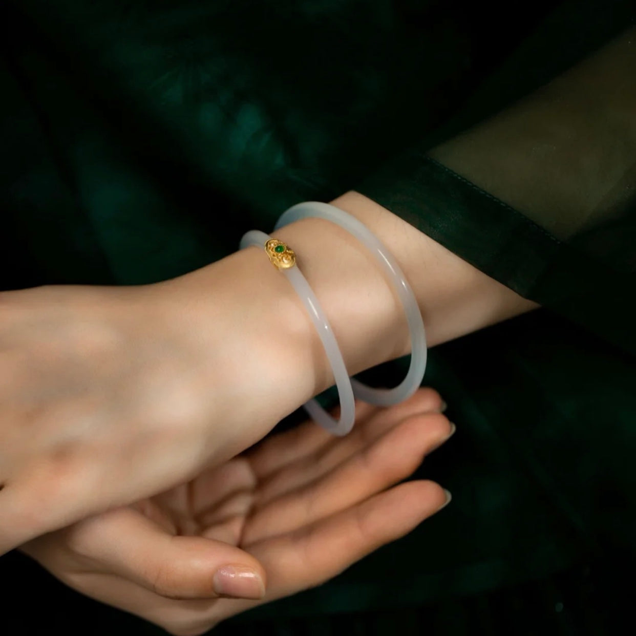 Natural White Jade Royal Double Bangle