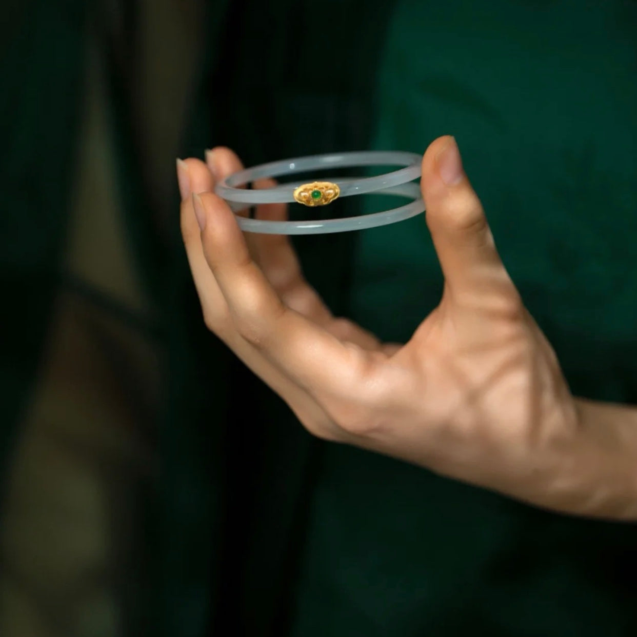 Natural White Jade Royal Double Bangle
