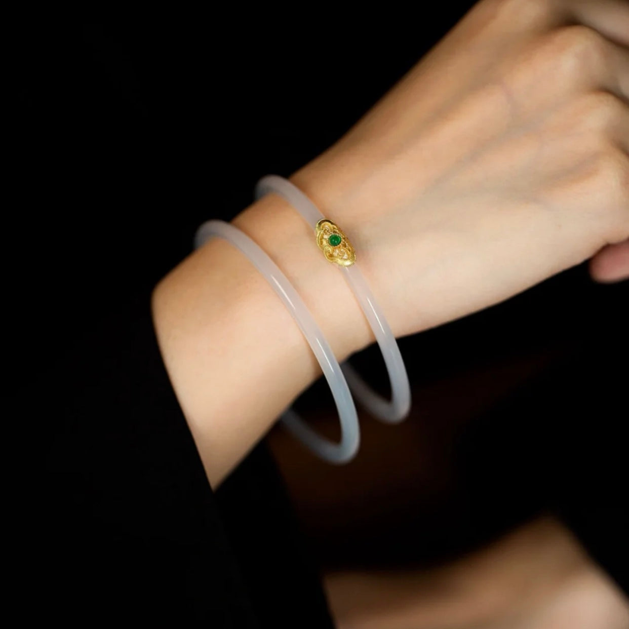 Natural White Jade Royal Double Bangle