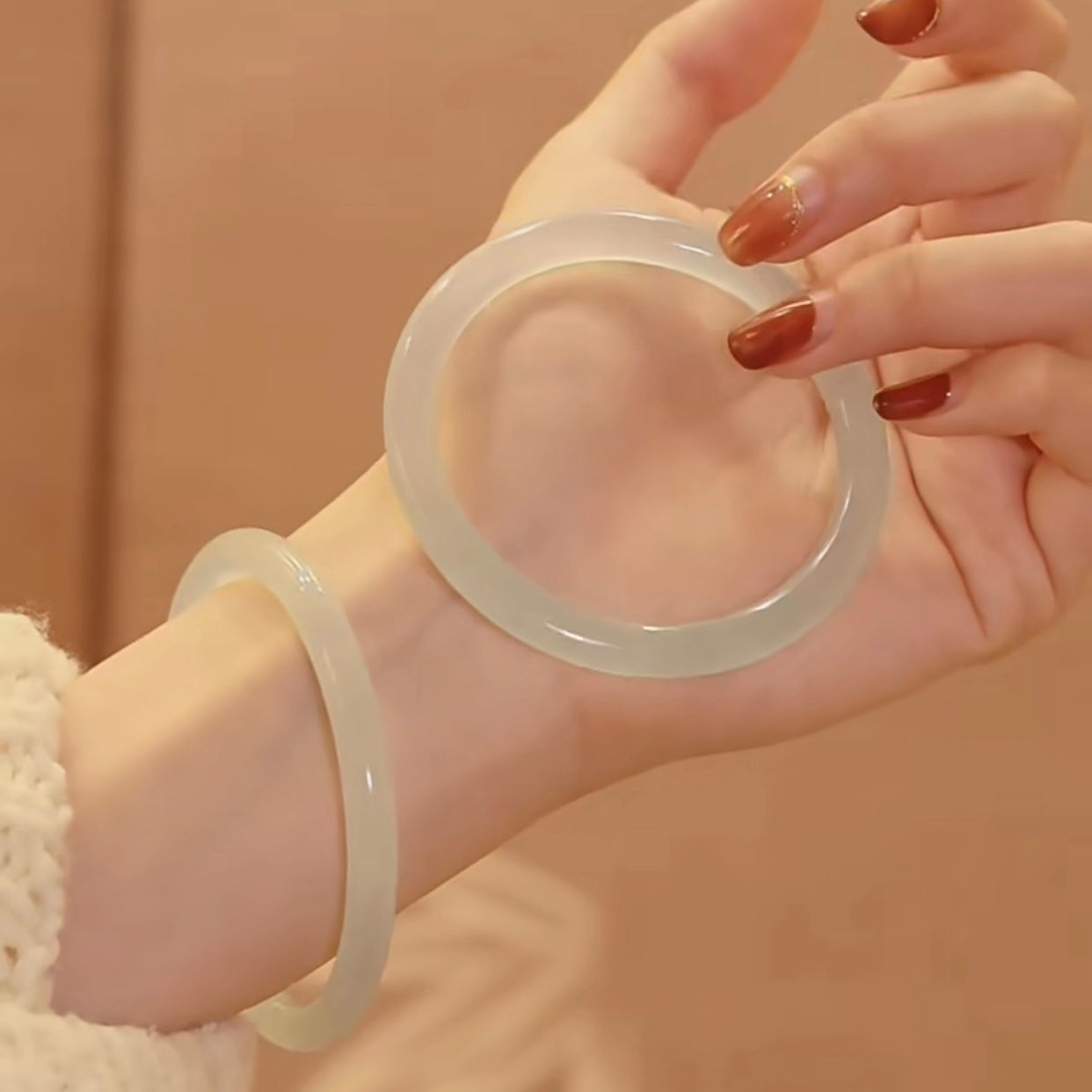 Natural White Jade Ice Luck Bangle