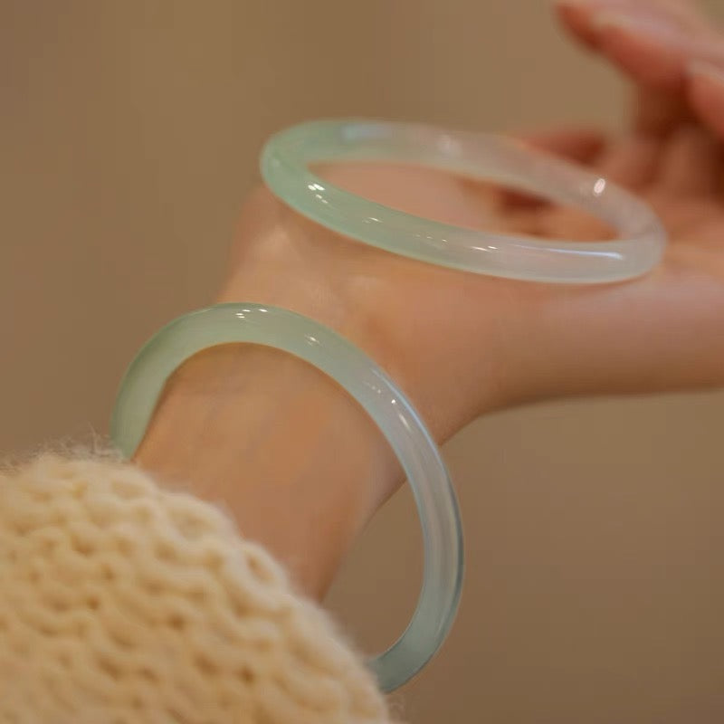 Natural White Jade Ice Luck Bangle