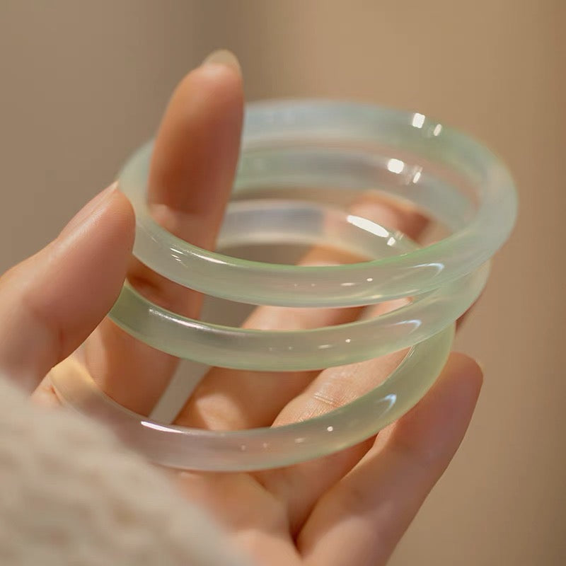 Natural White Jade Ice Luck Bangle