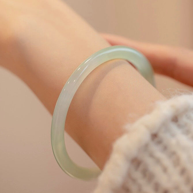 Natural White Jade Ice Luck Bangle