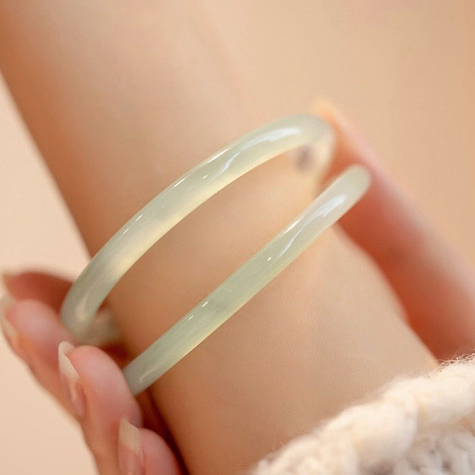 Natural White Jade Ice Luck Bangle