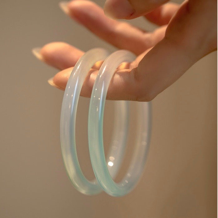 Natural White Jade Ice Luck Bangle