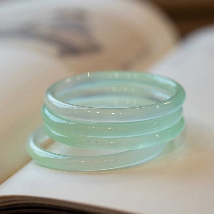 Natural White Jade Ice Luck Bangle