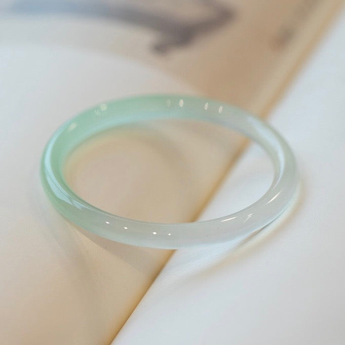 Natural White Jade Ice Luck Bangle
