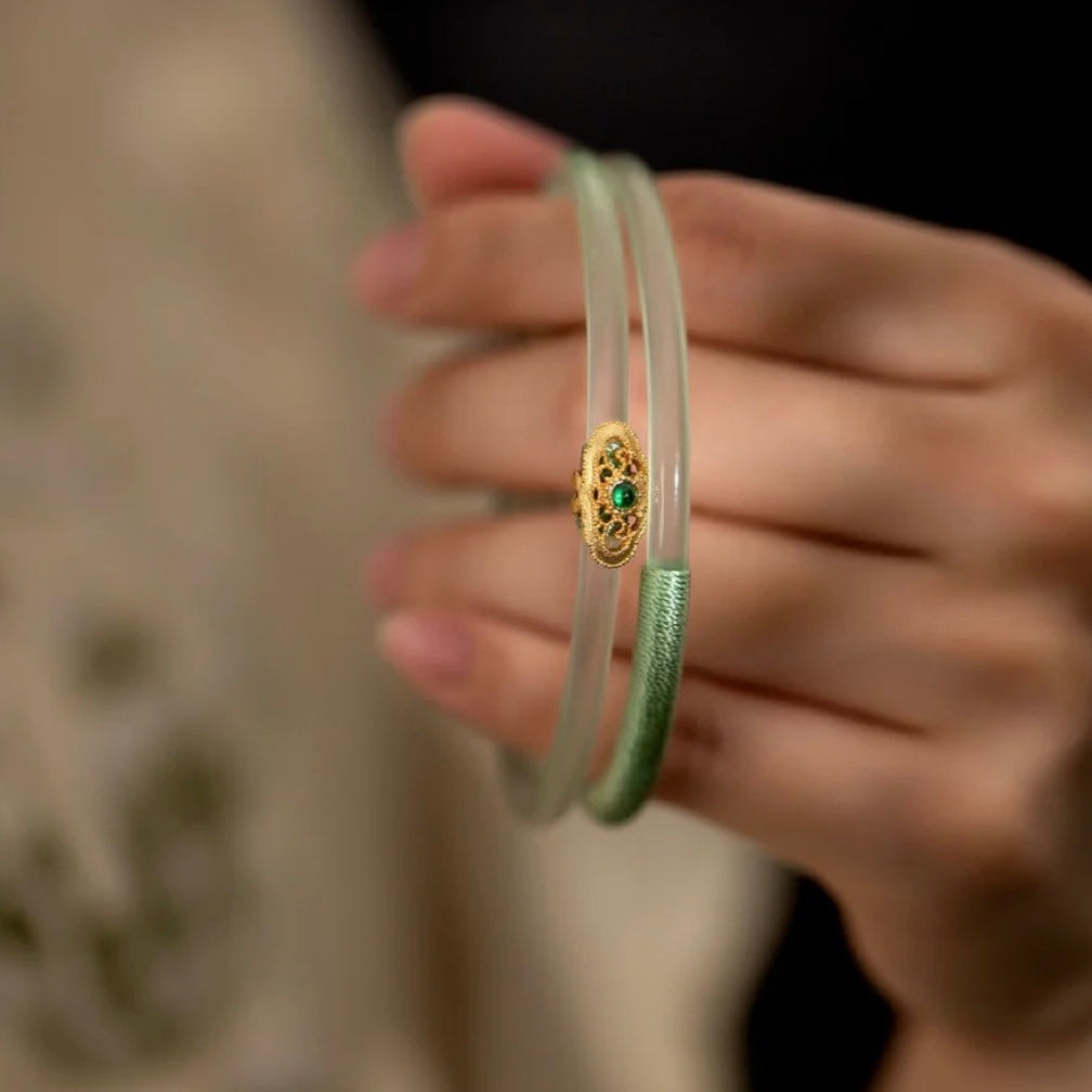 Natural Green Jade Royal Double Bangle