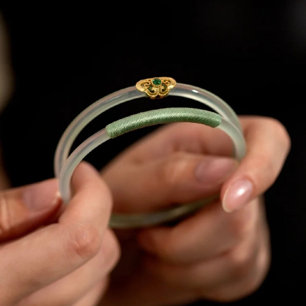 Natural Green Jade Royal Double Bangle