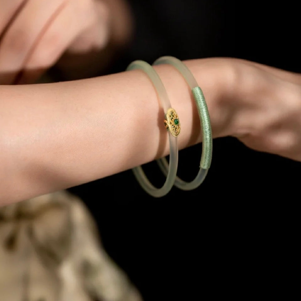 Natural Green Jade Royal Double Bangle