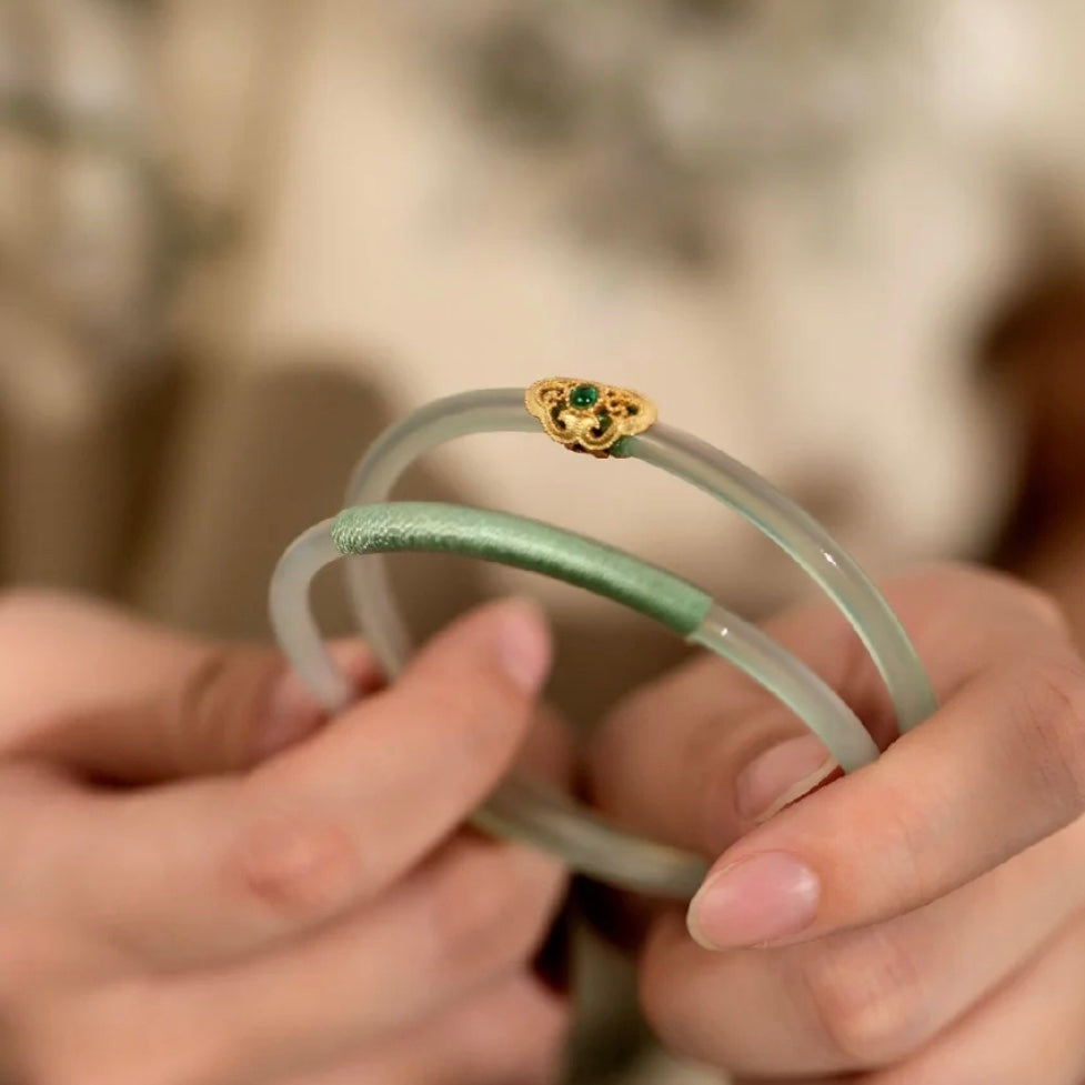 Natural Green Jade Royal Double Bangle