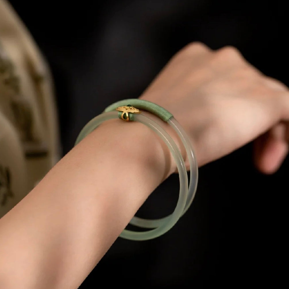 Natural Green Jade Royal Double Bangle