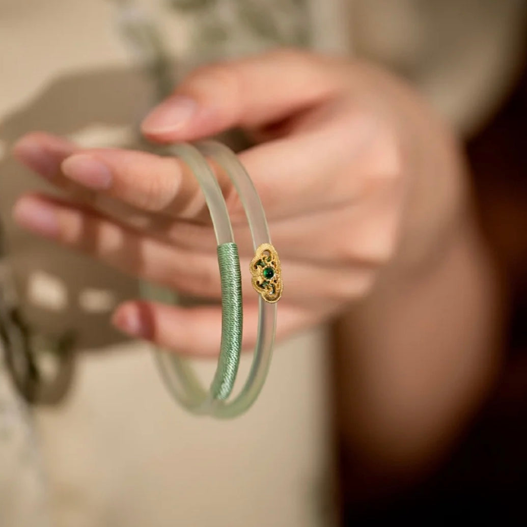 Natural Green Jade Royal Double Bangle