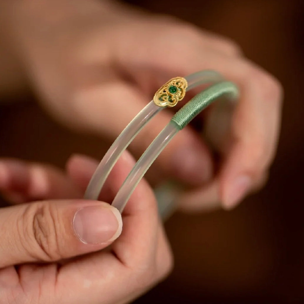 Natural Green Jade Royal Double Bangle