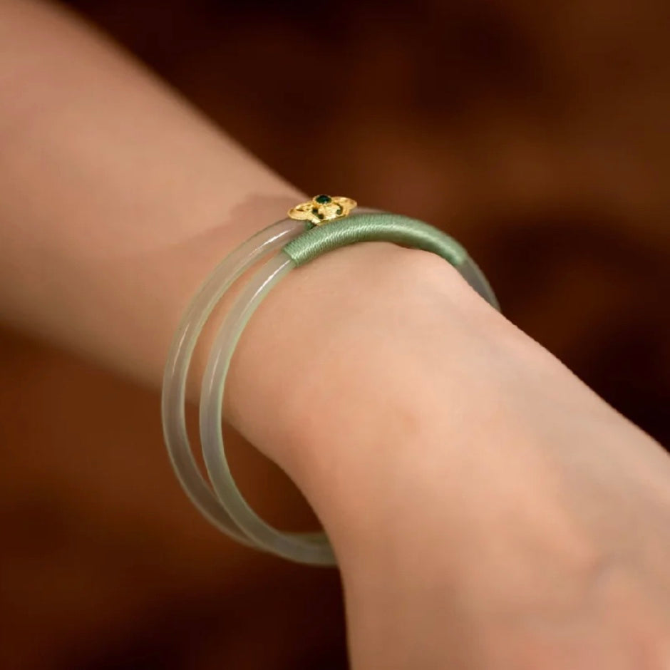 Natural Green Jade Royal Double Bangle