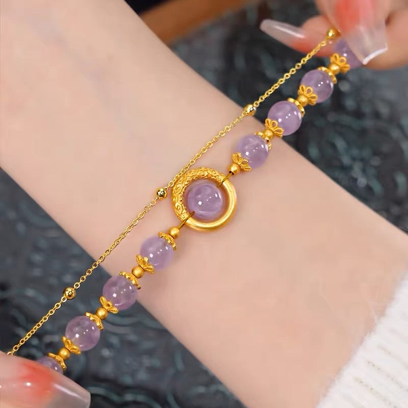 Natural Purple Crystal Dragon Pattern Lucky Bead Bracelet