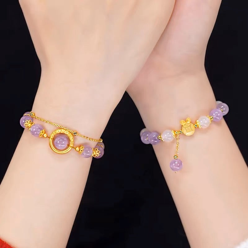 Natural Purple Crystal Dragon Pattern Lucky Bead Bracelet