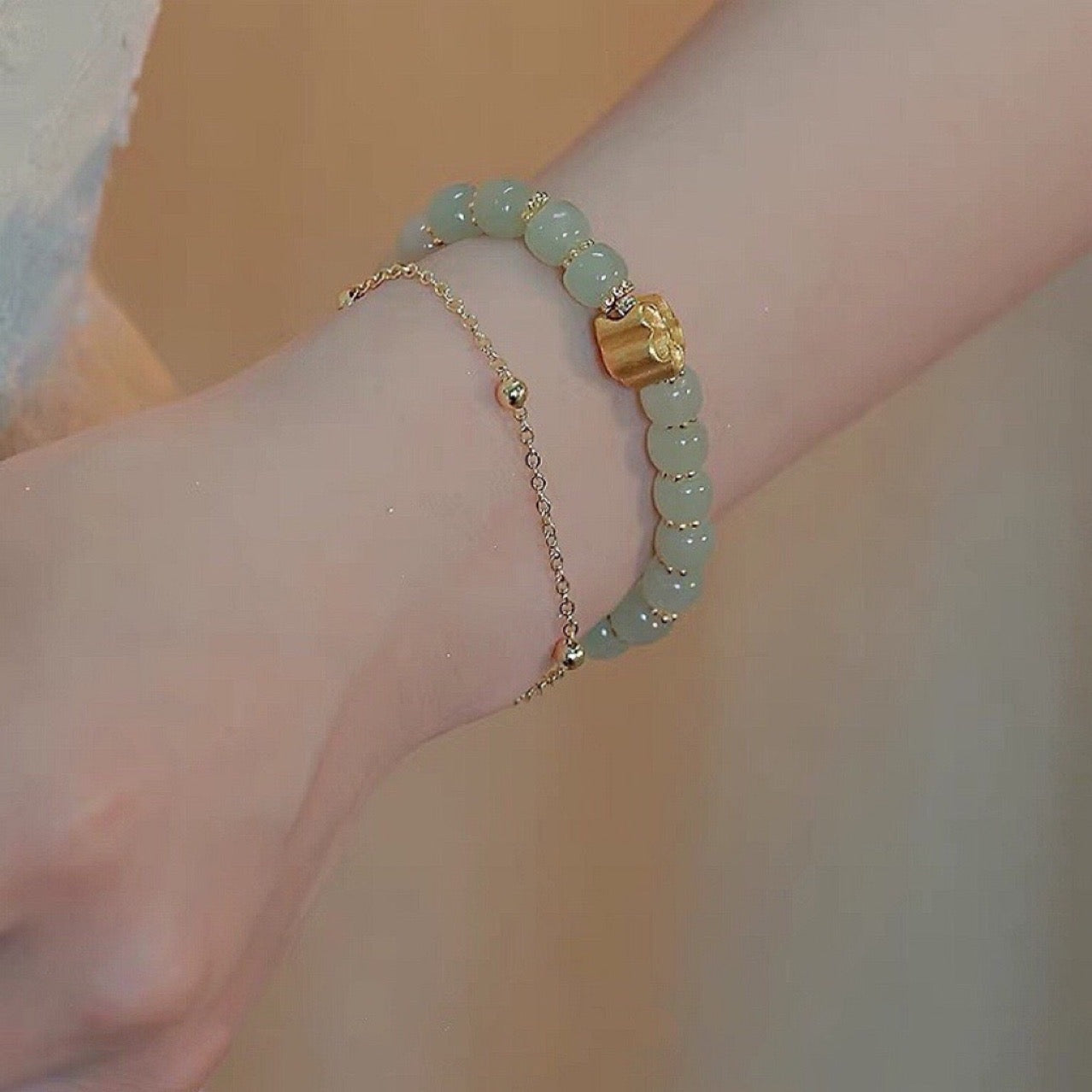 Natural Hetian Green Jade Feng Shui Flower Luck Bracelet