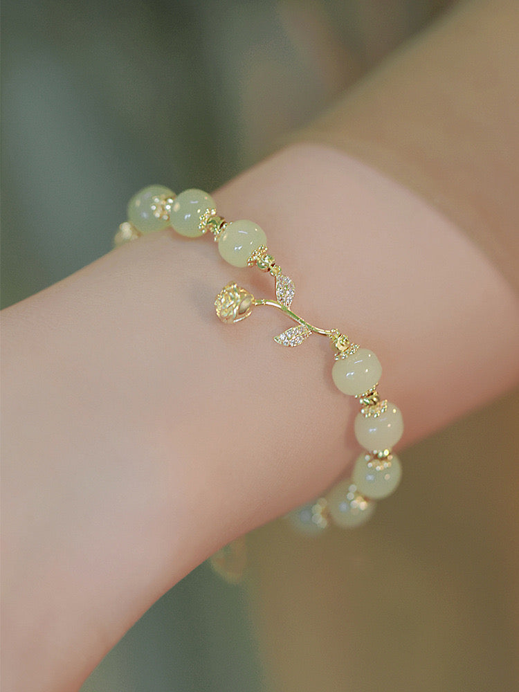 Natural Green Jade Feng Shui Rose Protection Bracelet