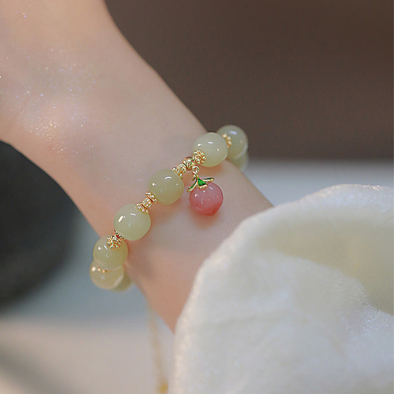 Natural Hetian jade Feng Shui Peach Bracelet