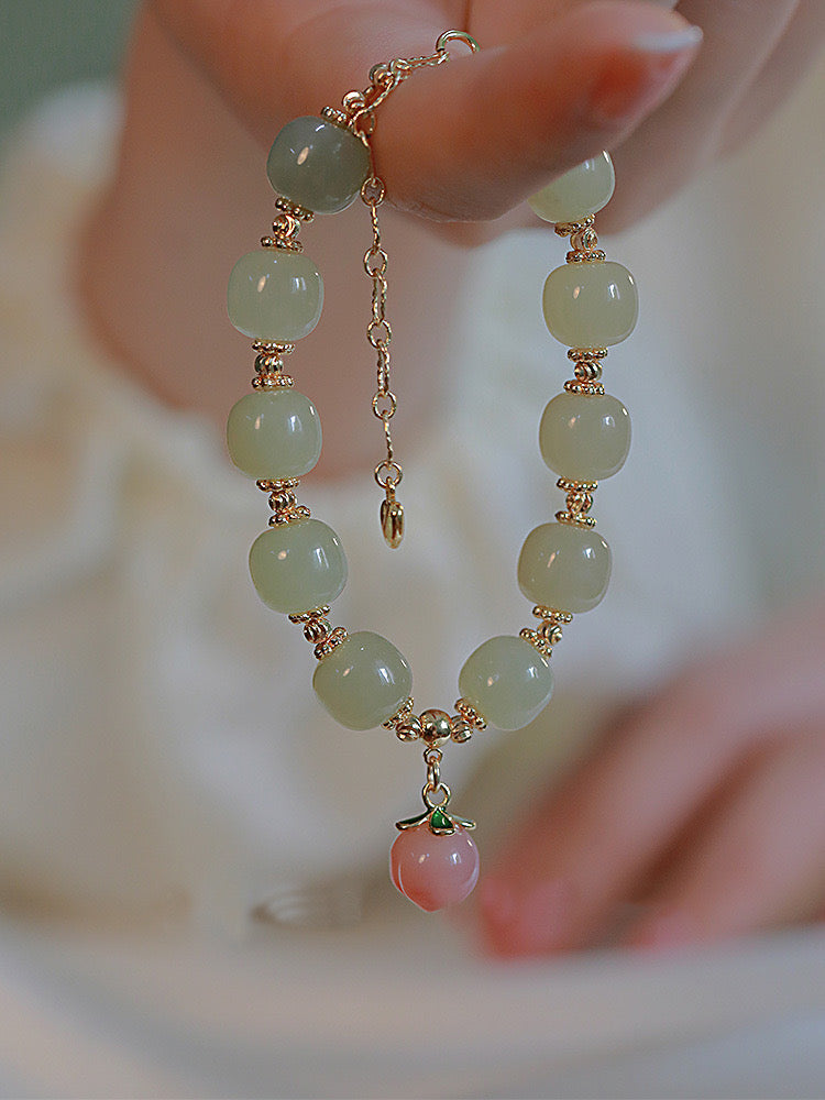 Natural Hetian jade Feng Shui Peach Bracelet