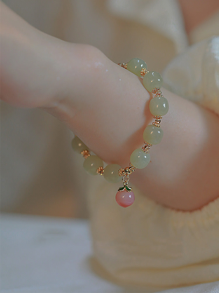 Natural Hetian jade Feng Shui Peach Bracelet