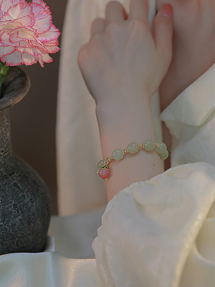 Natural Hetian jade Feng Shui Peach Bracelet