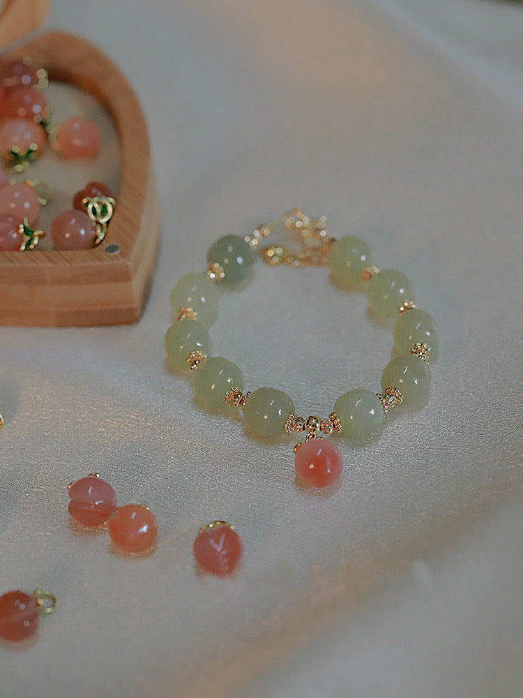 Natural Hetian jade Feng Shui Peach Bracelet
