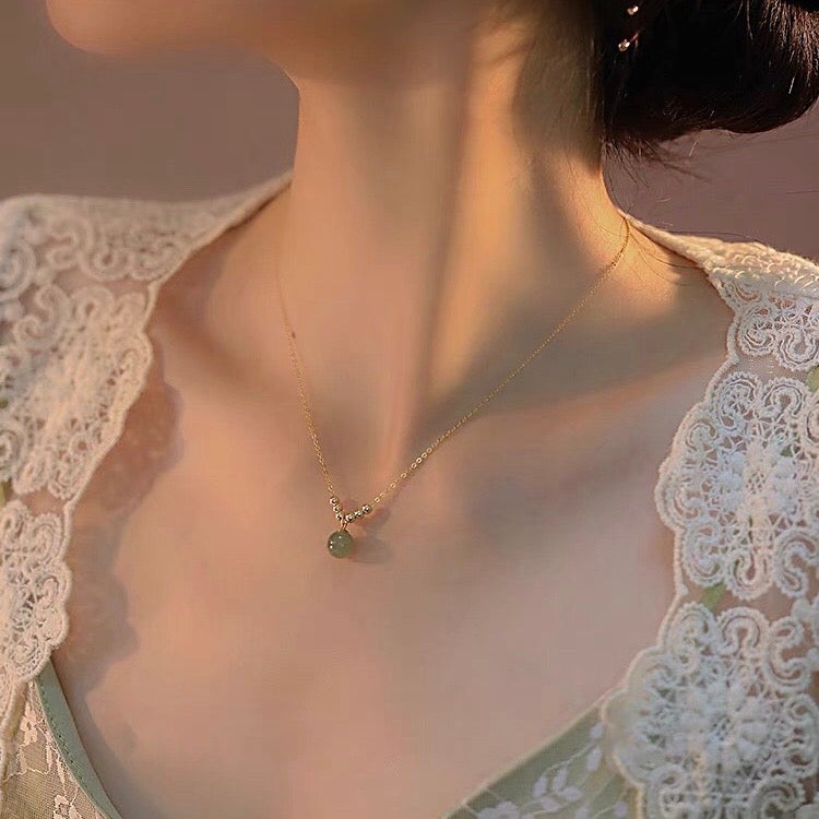 Natural Hetian Jade Lucky Bead Pendant Necklace