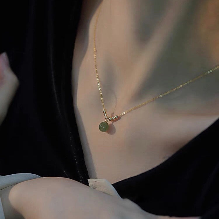 Natural Hetian Jade Lucky Bead Pendant Necklace