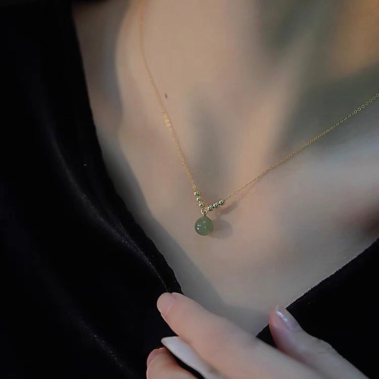 Natural Hetian Jade Lucky Bead Pendant Necklace