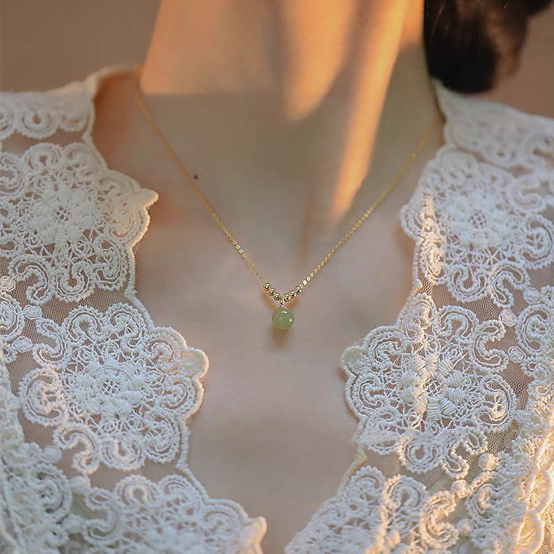 Natural Hetian Jade Lucky Bead Pendant Necklace
