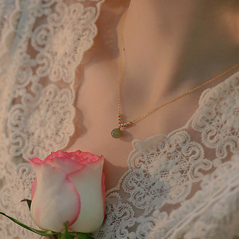 Natural Hetian Jade Lucky Bead Pendant Necklace