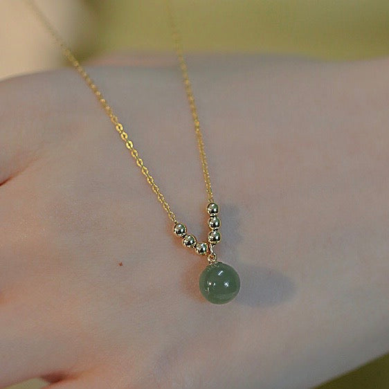Natural Hetian Jade Lucky Bead Pendant Necklace
