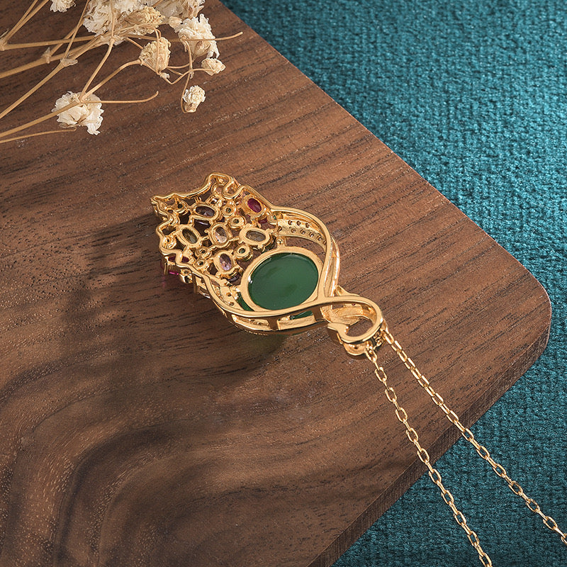 Feng Shui Swan Green Jade Pendant Necklace