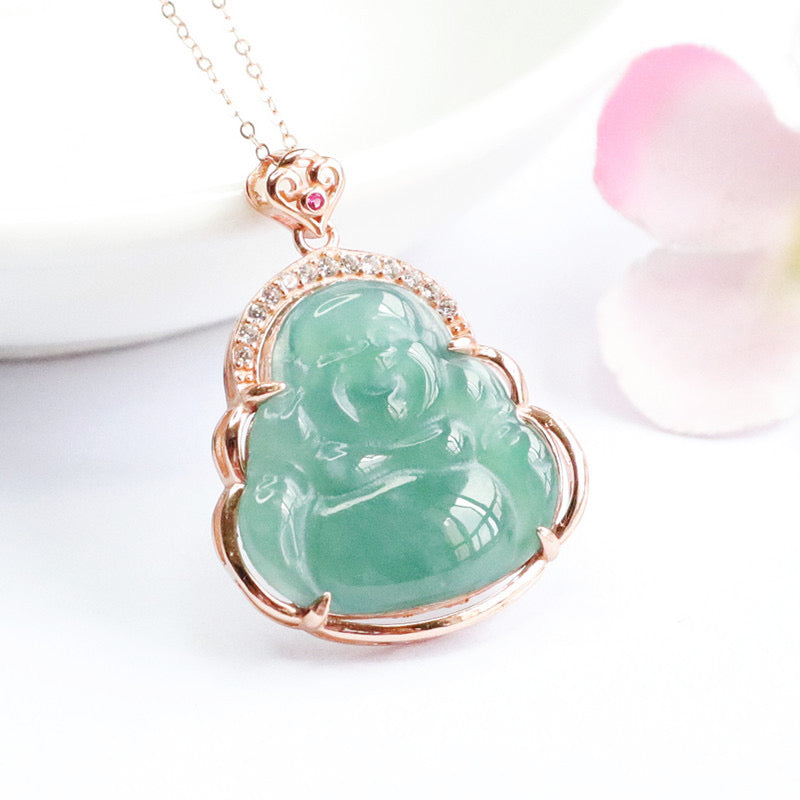 Natural Ice Emerald Feng Shui Laugh Buddha Pendant