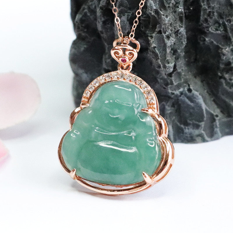 Natural Ice Emerald Feng Shui Laugh Buddha Pendant