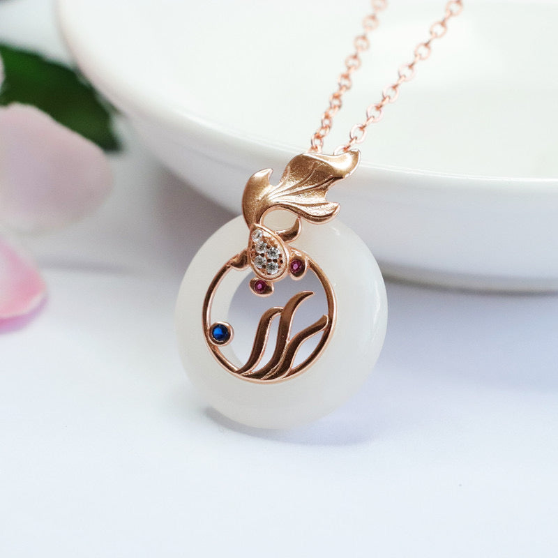 Natural Hetian Jade Koi Pendant Necklace