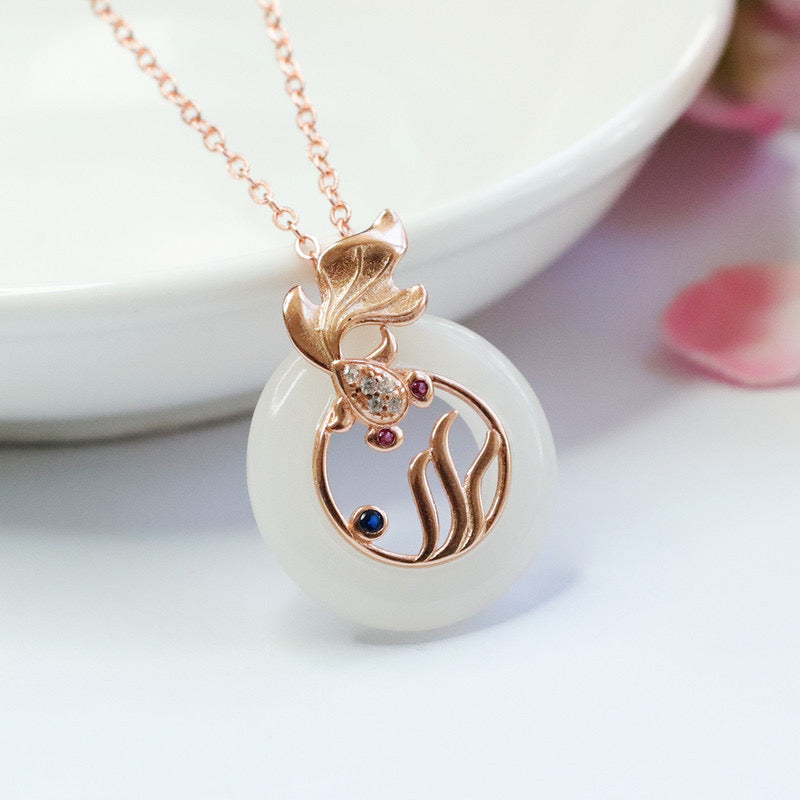 Natural Hetian Jade Koi Pendant Necklace