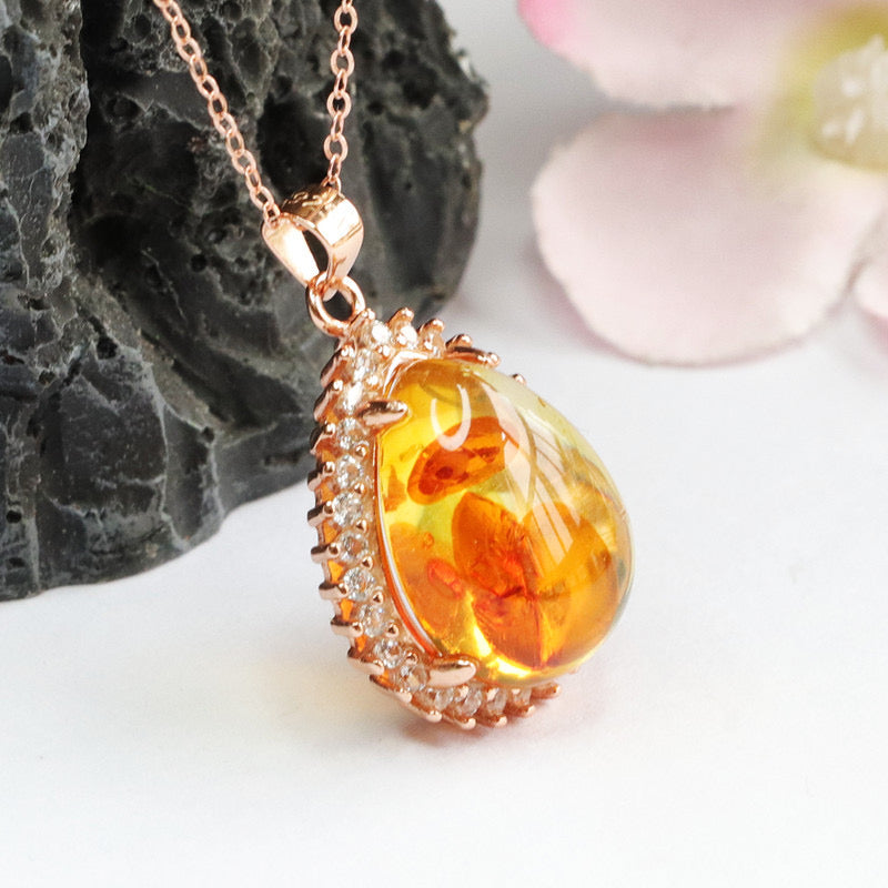 Natural Amber Protection Pendant Necklace