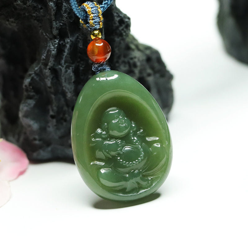 Natural Green Hetian Jade Feng Shui Buddha Pendant