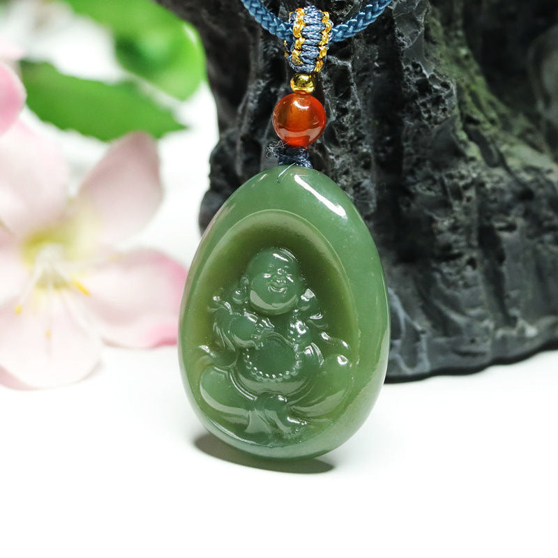 Natural Green Hetian Jade Feng Shui Buddha Pendant