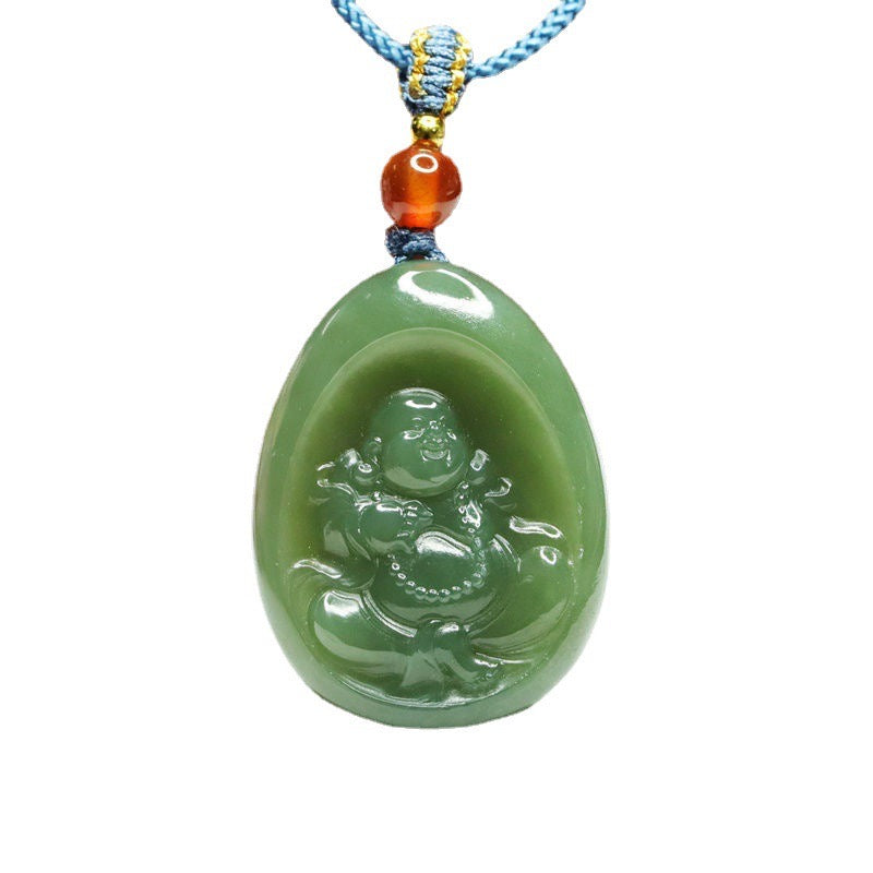 Natural Green Hetian Jade Feng Shui Buddha Pendant