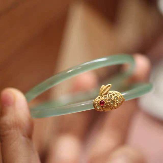 Natural Hetian jade Feng Shui Rabbit Double Bangle