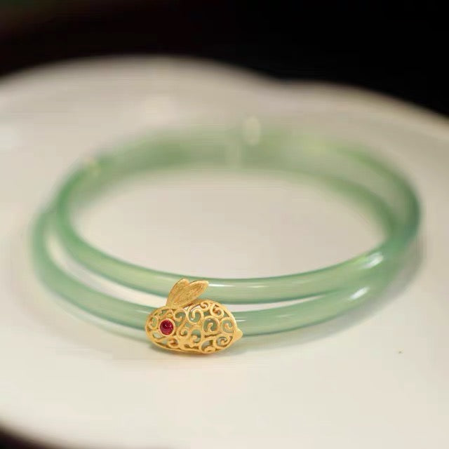 Natural Hetian jade Feng Shui Rabbit Double Bangle