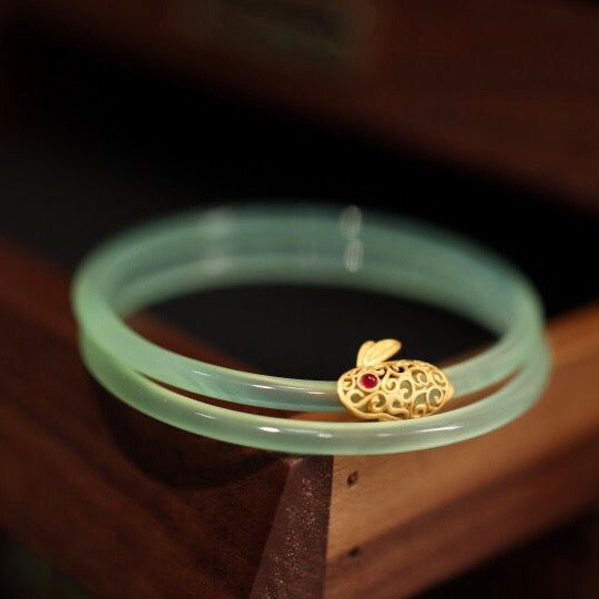 Natural Hetian jade Feng Shui Rabbit Double Bangle