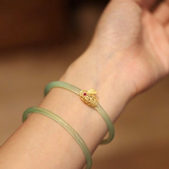 Natural Hetian jade Feng Shui Rabbit Double Bangle