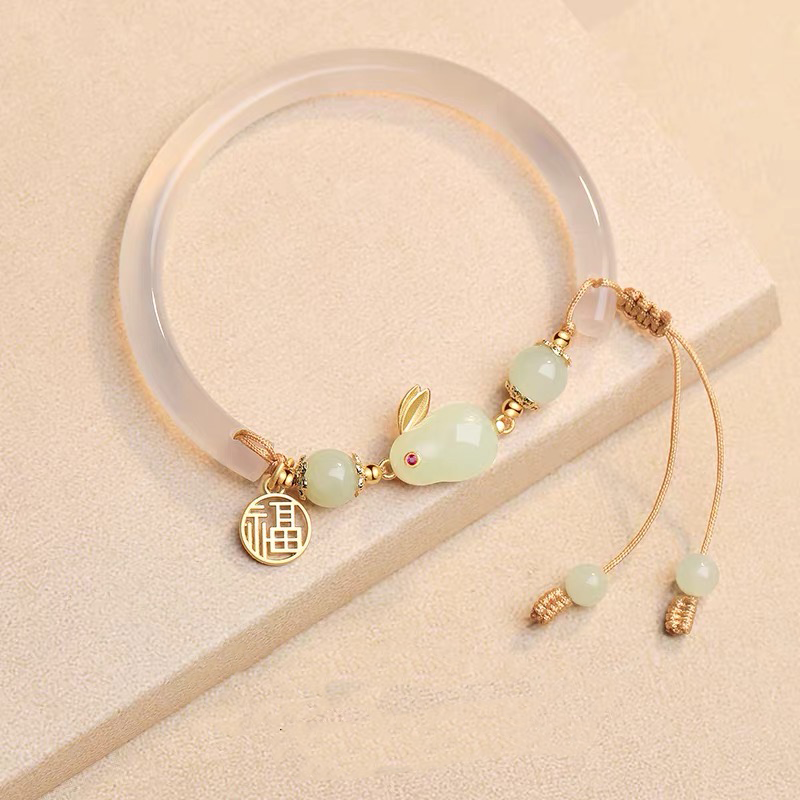 Natural Green Jade Feng Shui Rabbit Protection Bangle