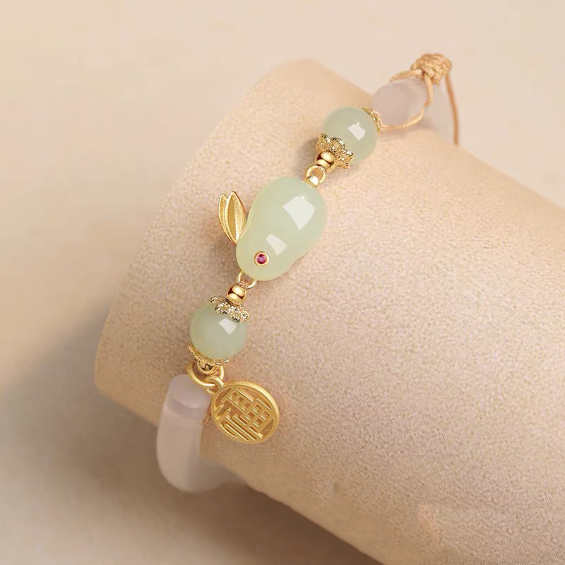 Natural Green Jade Feng Shui Rabbit Protection Bangle