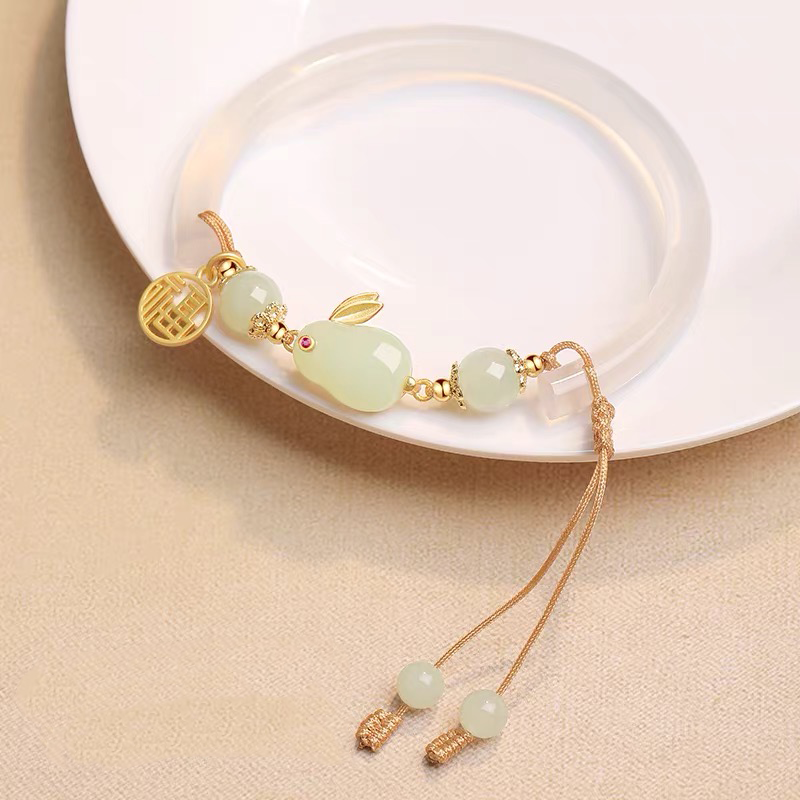 Natural Green Jade Feng Shui Rabbit Protection Bangle